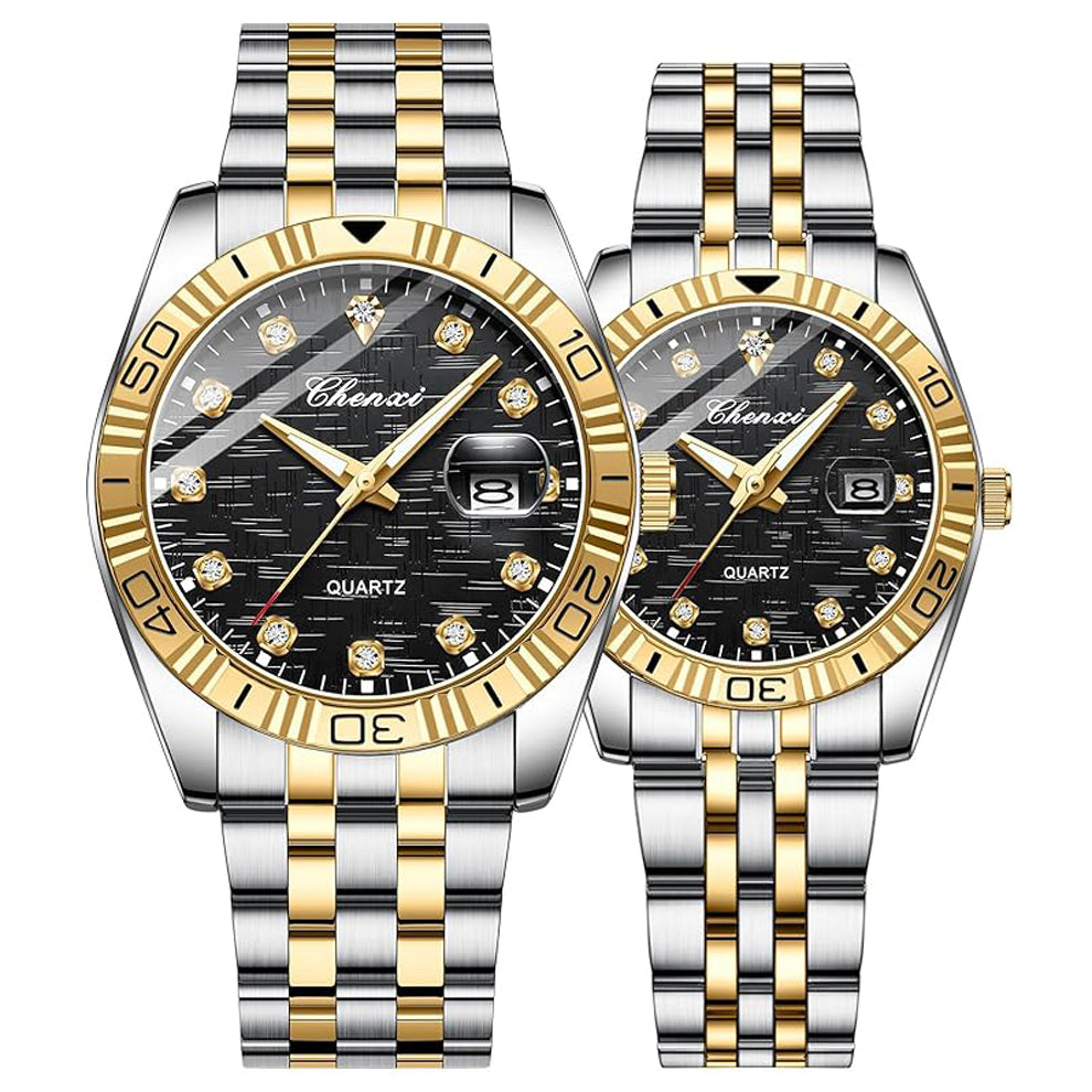 Luxury Couple Stainless Steel Watches – His & Hers Matching Set
